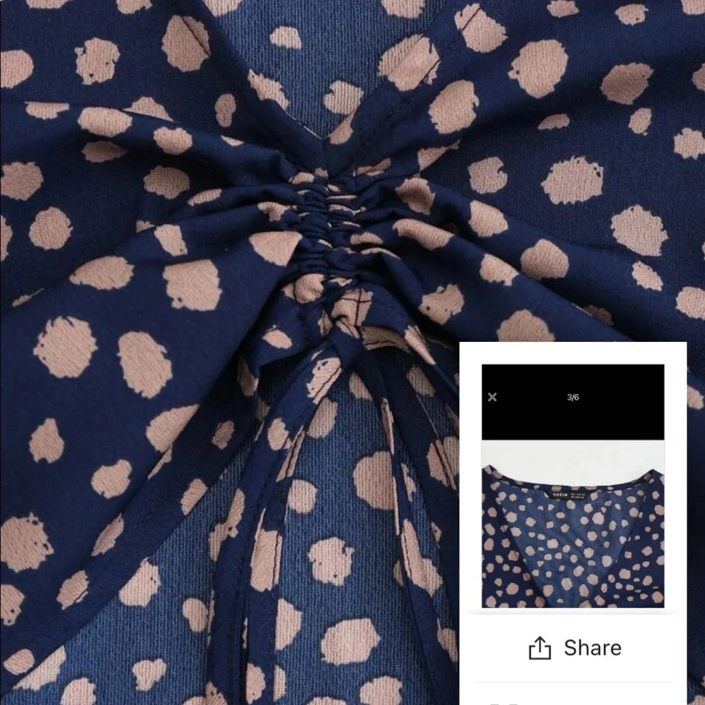 NWT SHEIN Navy Blue Polka Dot Crop Top Matching Set Summer Vacation Boho Spring - Picture 4 of 4